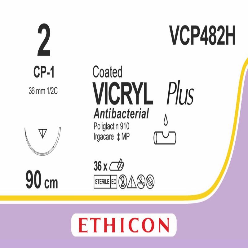 VICRYL PLUS фіолетовий 90см M5 USP2 одна голка CP-1, тип зворотньо-ріжуча Reverse Cutting, 36мм, 1/2 кола
